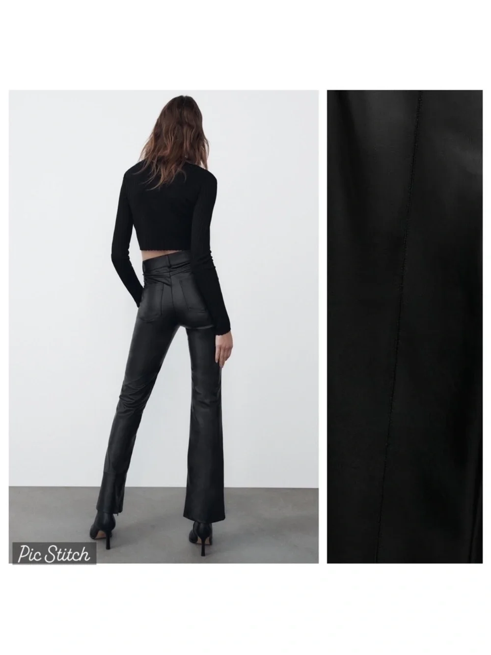Zara Faux Leather Flared Trousers Pants Black